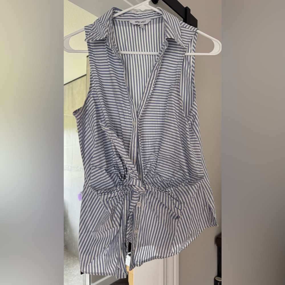 Nine West Blue and White Striped Top